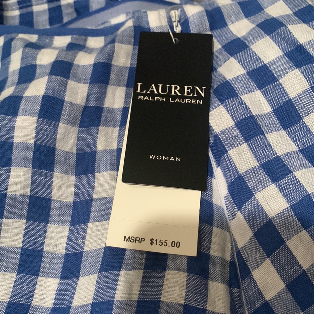 Ralph Lauren Gingham Plaid Tiered Linen Maxi Skirt Womens Blue White Linen - Picture 8 of 8